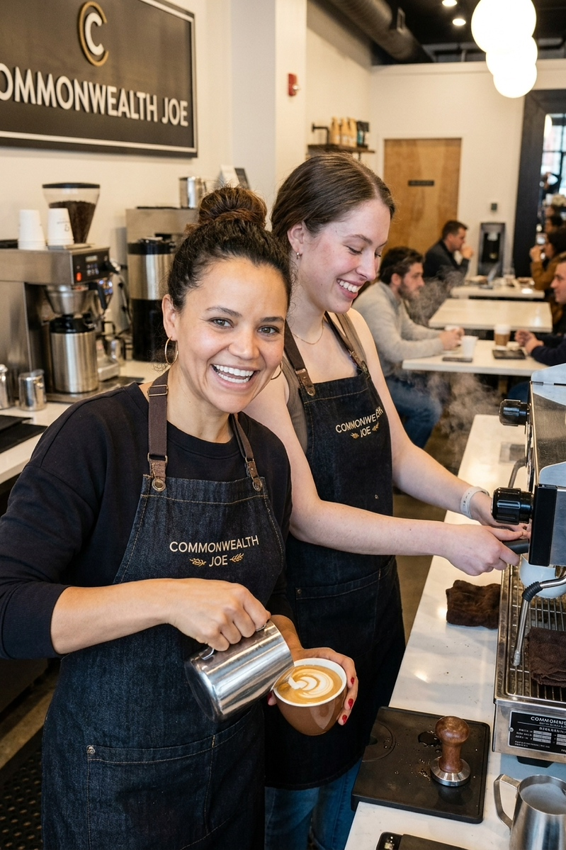 Commonwealth Joe team members serving coffee during the first Block Party